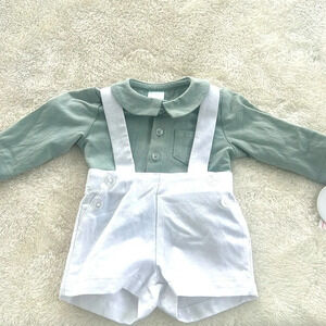 Edgehill Collection NB Suspenders Shorts set Royal Family Sage top, suspenders